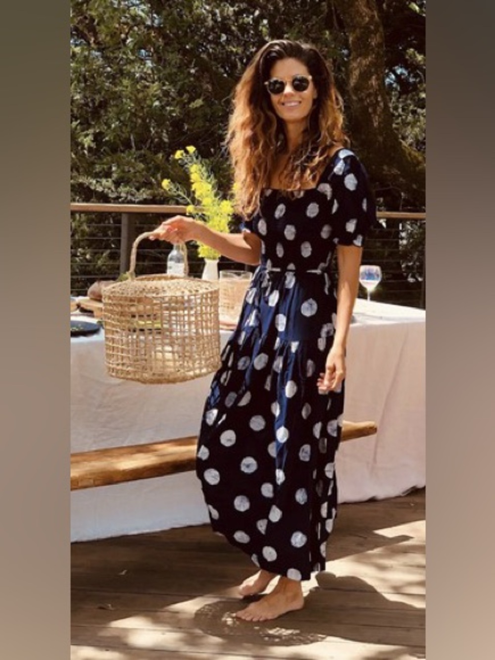 Anthropologie the Odells Alix polka dot purple smocked dress size M